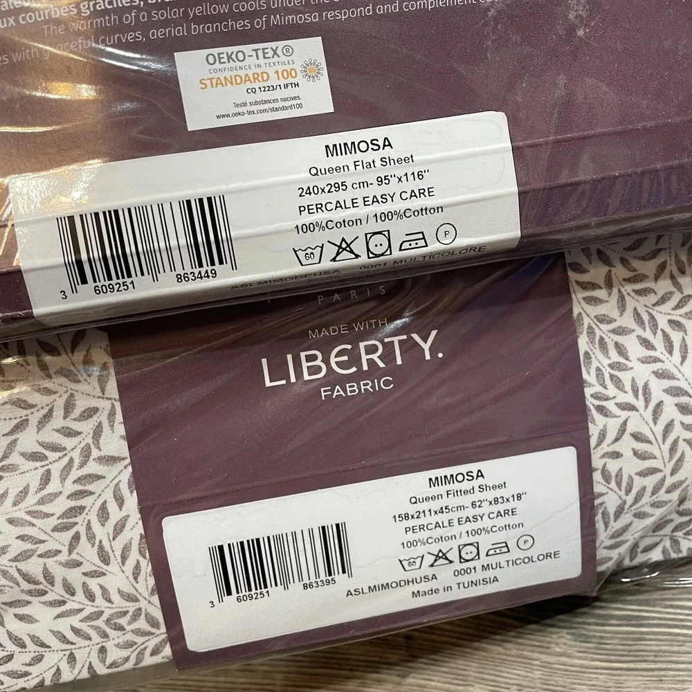 Anne de Solene Paris Mimosa Queen Fitted & Flat Sheet Percale 100% Combed Cotton